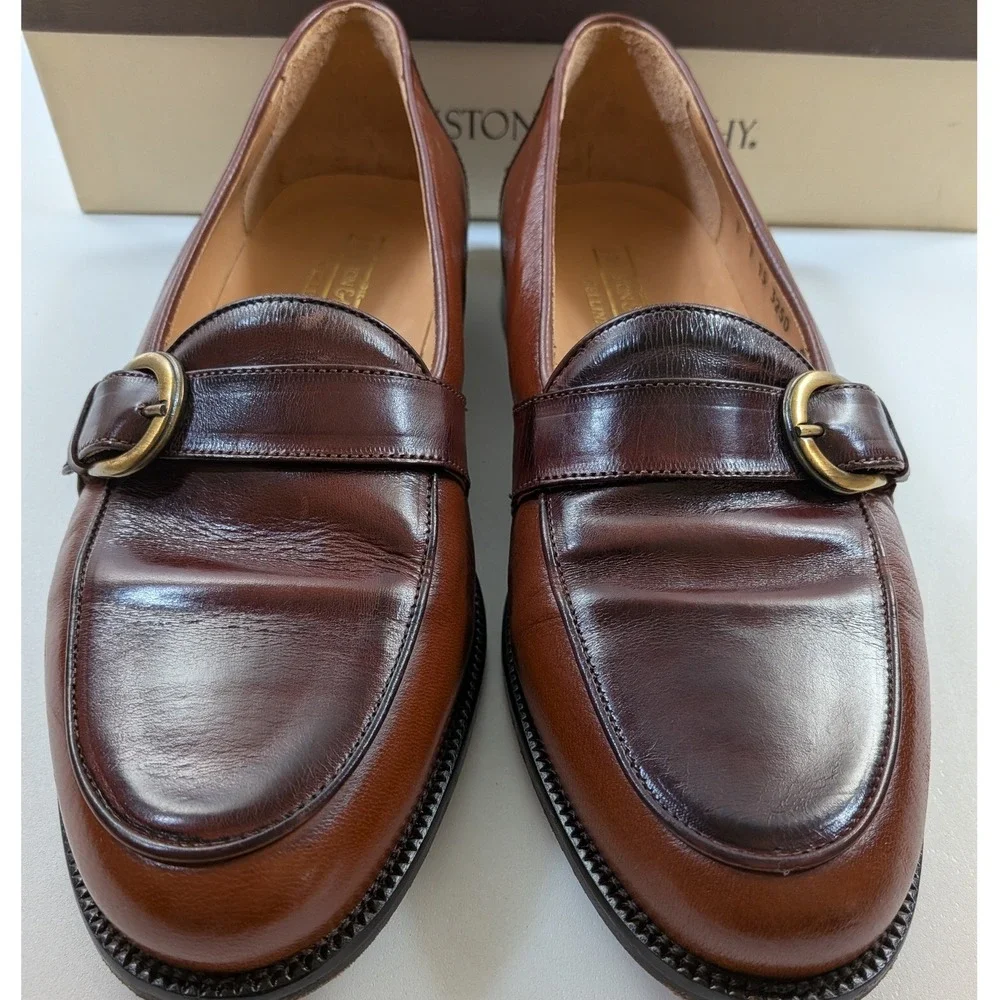 Johnston & Murphy Cellini Warwick Brown Leather Buckle Loafers Men's 8 M Italy